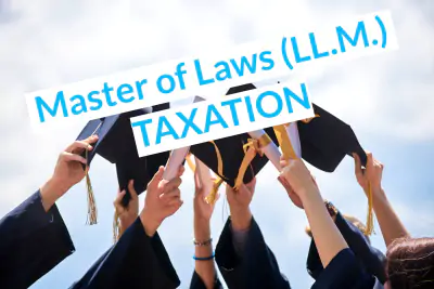 Fliegende Akademikerhüte mit dem Schriftzug Master of Laws (LL.M.) Taxation