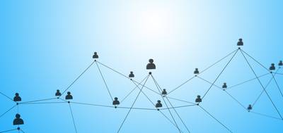 Soziale Verbindung oder Geschäftskommunikation. Netzwerk von Kontakten auf blauem Hintergrund. 3D-Darstellung