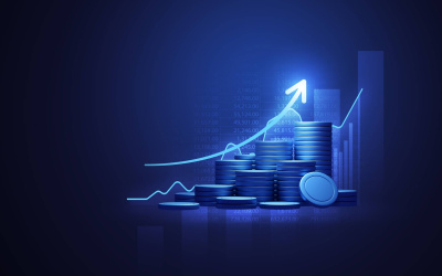 Economy-3D-Hintergrund mit Wachstumsfinanzdaten